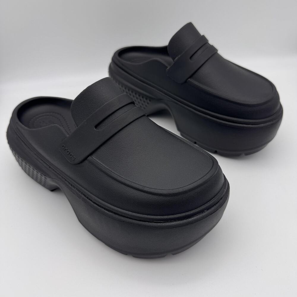 Crocs Stomp Loafers Womens 6 Chunky Platform Clogs Penny Mules Shoes Black